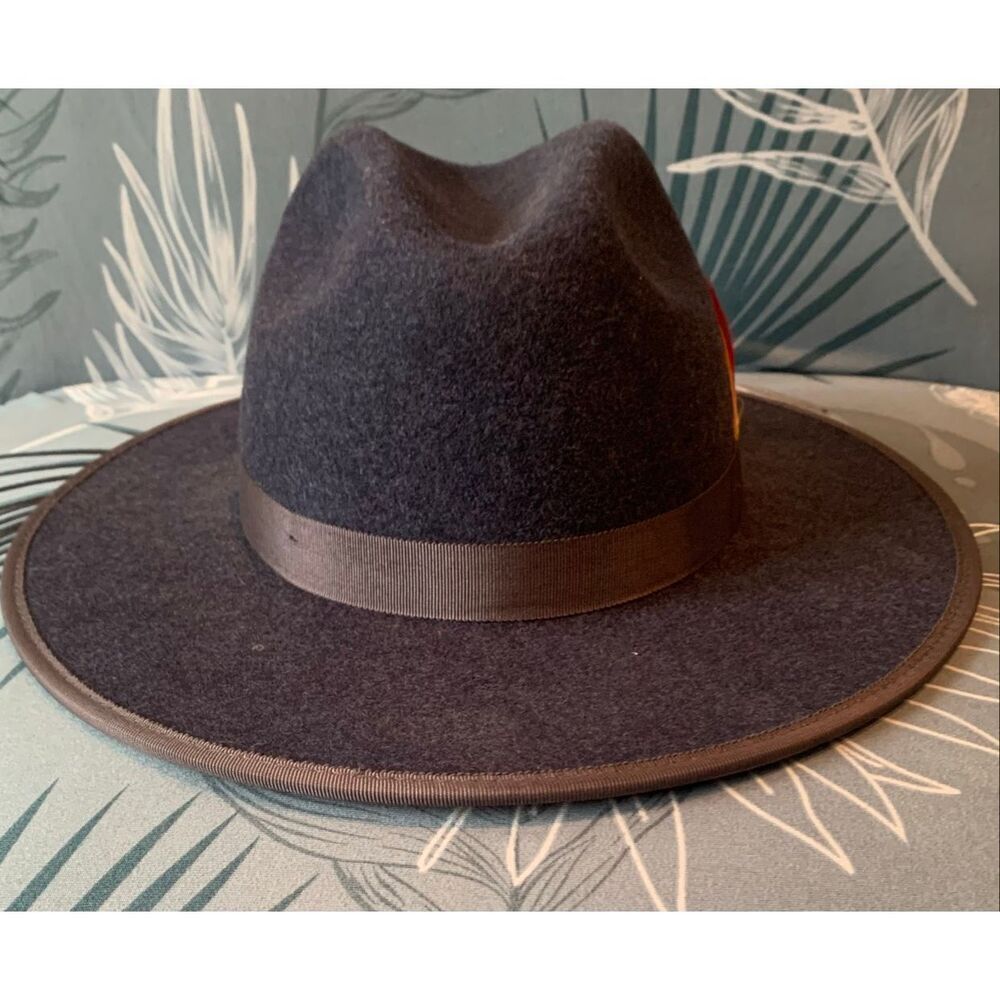 Bruno Capelo Australian Wool blue feather MONARCH fedora HAT sz M - Picture 8 of 10